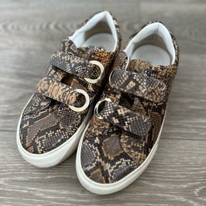 And Other Stories Patent Snake Animal Print Gold Details Platform Velcro Sneaker